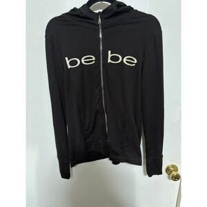 Bebe Sport Womens Black Full Zip Hoodie Logo Jacket Y2K Size Medium
